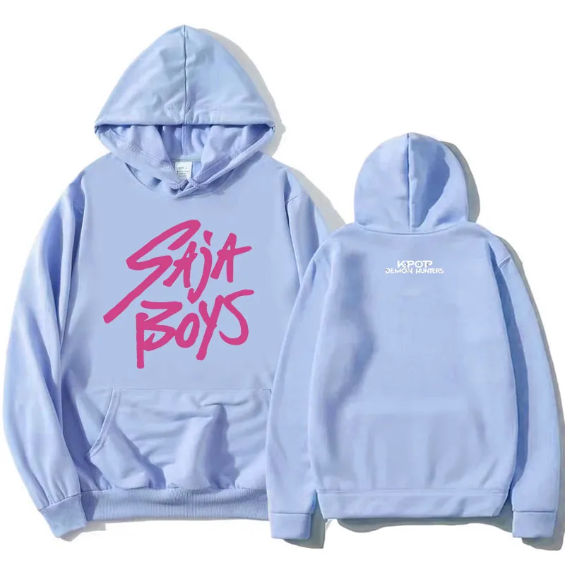 Sudadera con capucha KPop Demon Hunters Saja para niños, sudadera de manga larga con estampado de película, jerséis informales de lana con capucha para mujer, ropa de calle para mujer