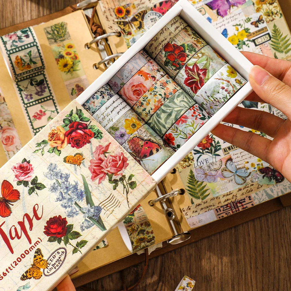 20 ม้วน Vintage Washi เทปชุดผีเสื้อดอกไม้ Masking เทป (3 ม้วน Bronzing เทป) อุปกรณ์ Scrapbooking