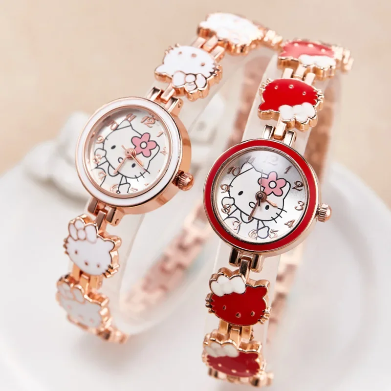 Zegarek Cartoon Cute Hello Kitty dla dziewczyny, słodki z kokardką, prezent dla przyjaciółki, akcesoria anime, prezent dla dziewczyny