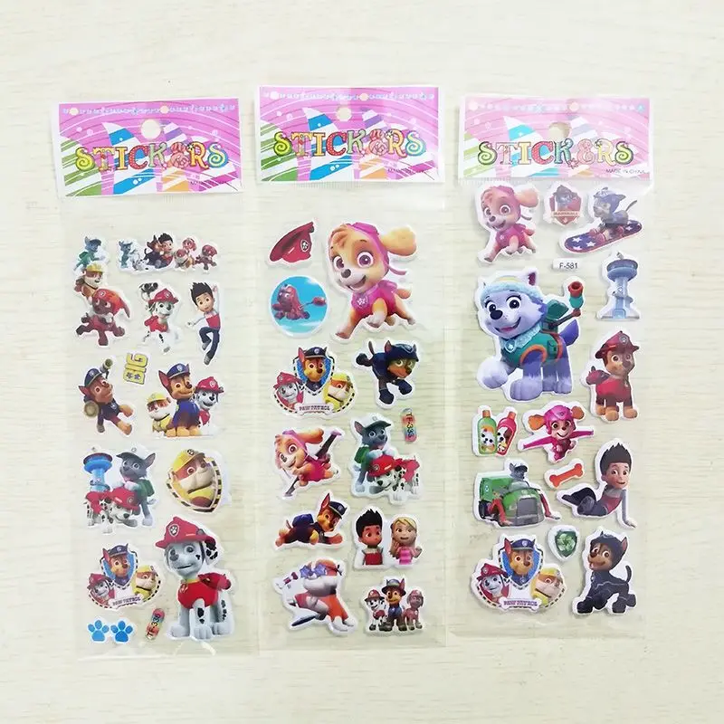 6/12PCS Paw Patrol สุนัขของเล่นสติกเกอร์ 3D เด็กอะนิเมะการ์ตูน Bubble Paste Thicken สติกเกอร์รางวัลของเล่นเด็กของขวัญ