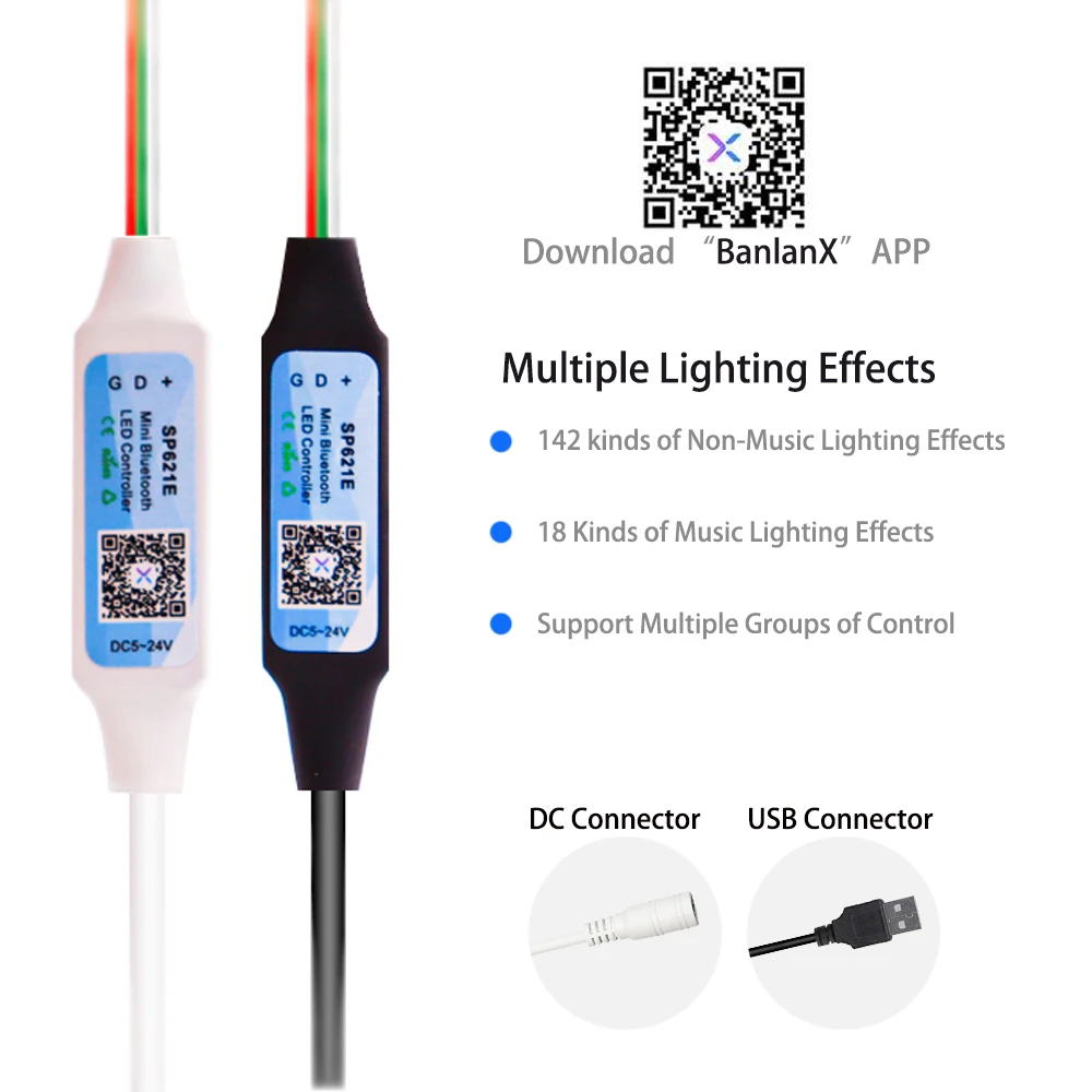 Mini WS2812B WS2811 LED pixel Strip Light Controller 3 tasti DC USB SP621E Music Bluetooth APP Control DC5V-24V
