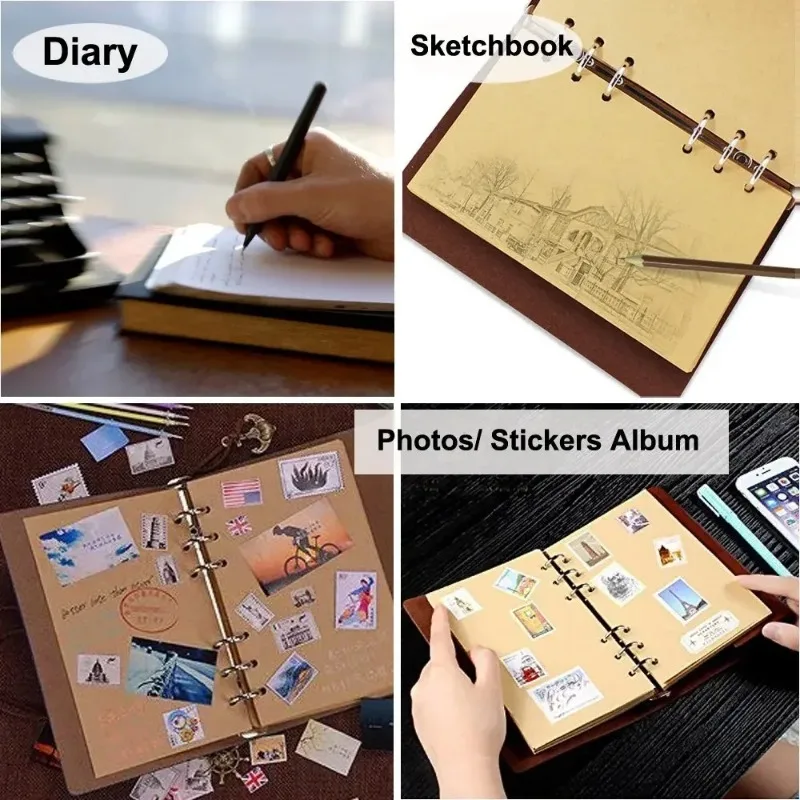 Retro Notebook for Kids Adult Traveler Diary PU Leather Soft Cover Replaceable Kraft Paper Inner 14x10cm Notebooks & Notepads