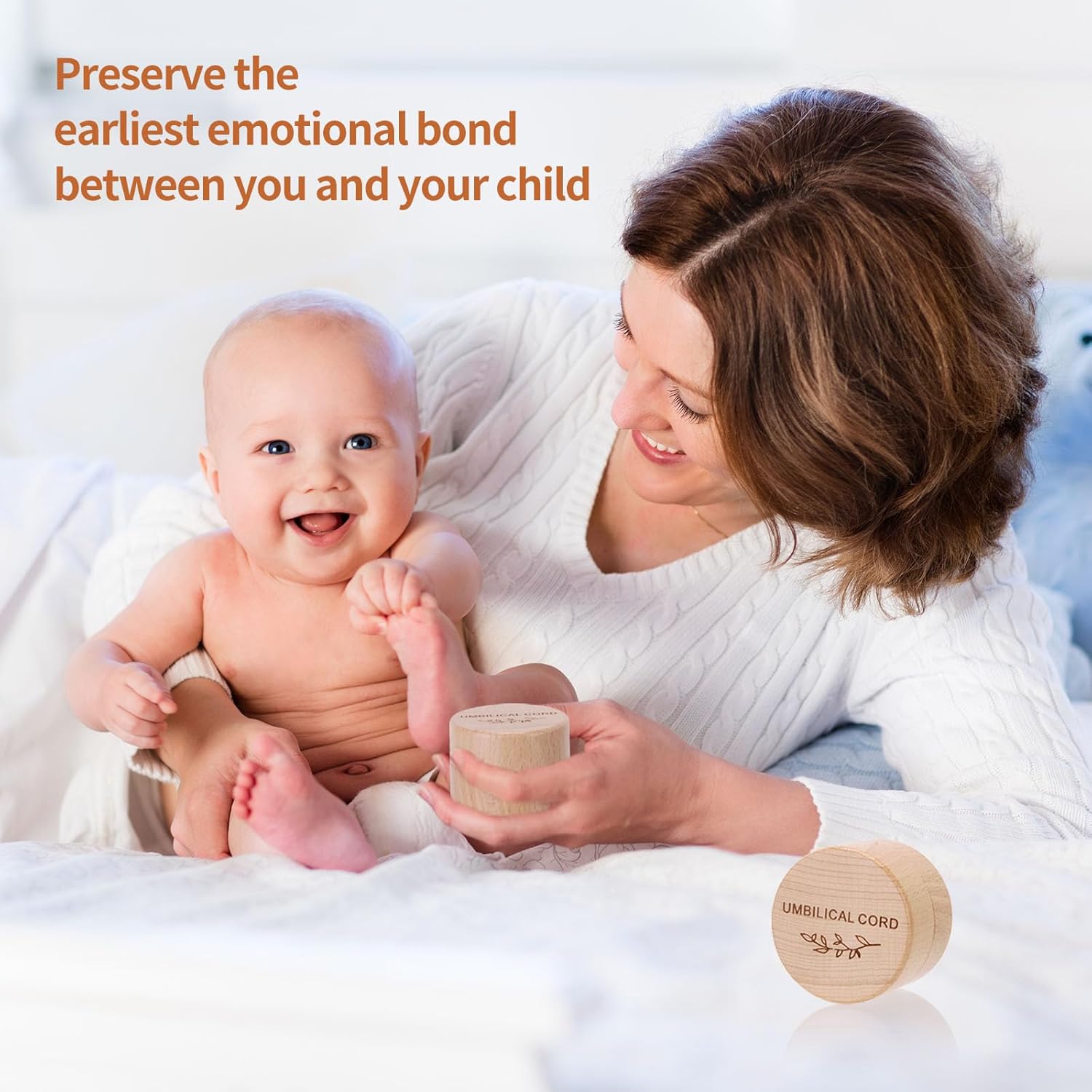 Caixa de lembrança de cabo umbilical de madeira, caixa de memória de bebê gravada para armazenamento de cabo umbilical, fácil abertura, primeiro lembrança de corte de cabelo