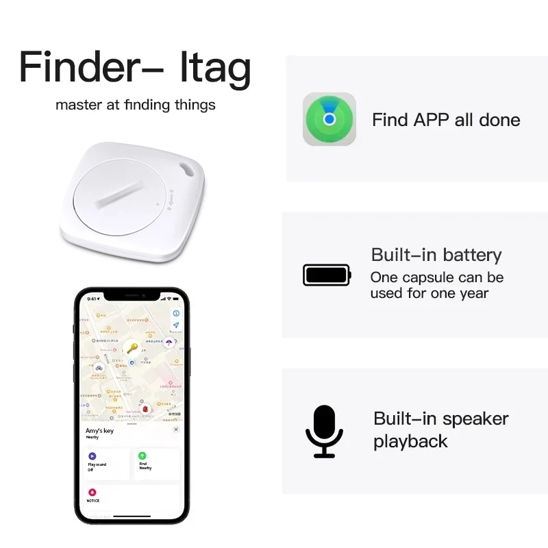 แท็กอากาศอัจฉริยะ GPS ติดตามมินิสมาร์ทแท็กบลูทูธเครื่องค้นหาเด็กในรถยนต์สัตว์เลี้ยงติดตามหายสำหรับระบบ Apple iOS ค้นหาแอปของฉัน