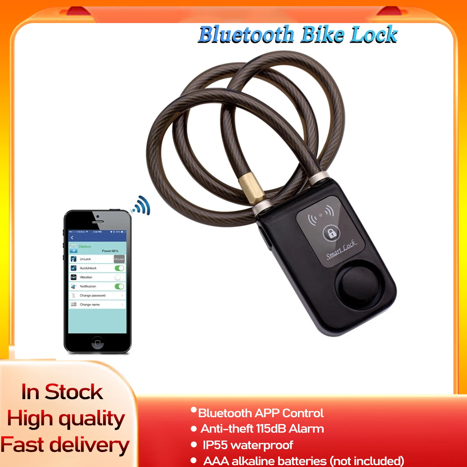 Wsdcam Bluetooth Smart Fahrradschloss, wasserdicht, Diebstahlschutz, Passwortschloss, Edelstahlkette, Fahrrad, Radfahren, Sicherheitsalarm