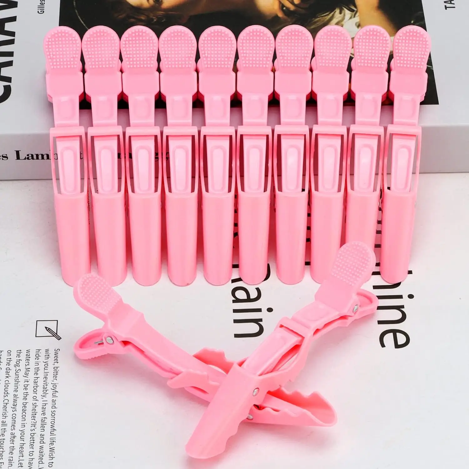 4-10 ชิ้นคลิปผมสําหรับจัดแต่งทรงผมตัด - ฟันกว้าง Double Hinged Design Professional Salon คุณภาพจระเข้คลิปผม