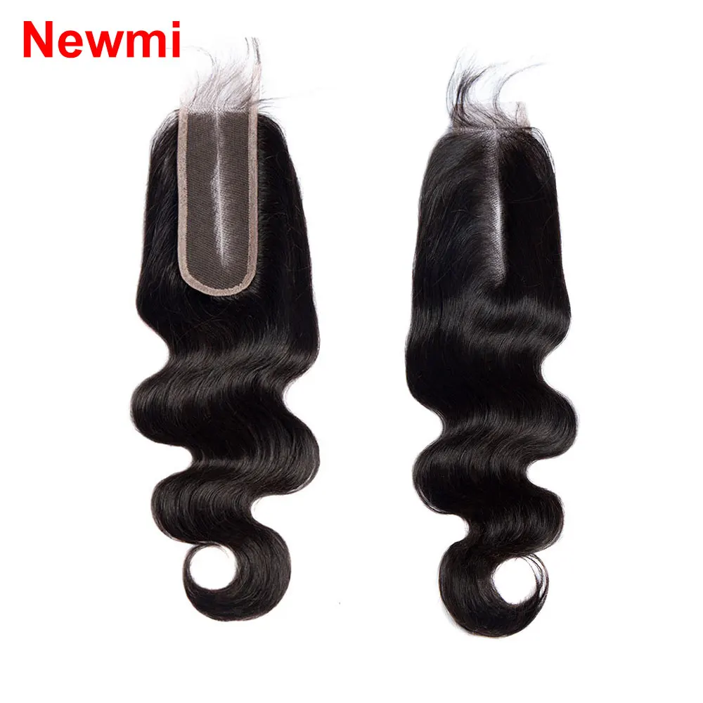 Fechamento da onda do corpo Cabelo humano para mulheres, fechamento transparente do laço, extensões do cabelo, cabelo liso, cor natural, pre arrancado, 2x6, 2x6