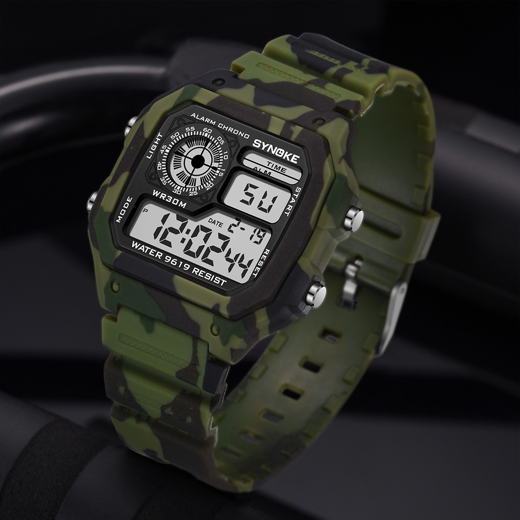 Synoke Outdoor Militair Digitaal Horloge Voor Mannen Mode Retro Mannen Horloge Sport Waterdicht Mannen Horloge Multifunctionele Lichtgevende