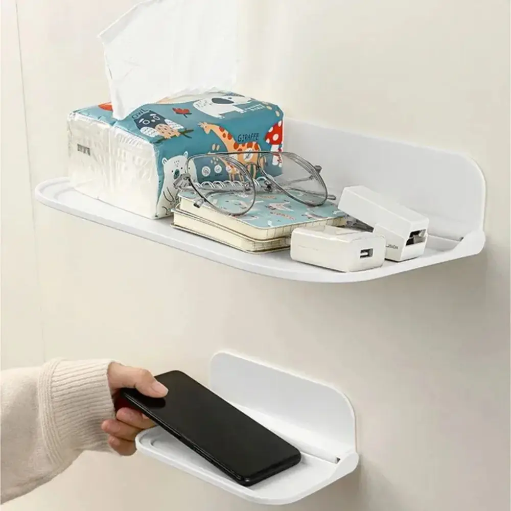 Estante plegable montado en la pared, estante de almacenamiento plegable para ahorrar espacio, soporte para teléfono sin perforaciones, bandeja de almacenamiento para enrutador Wifi, organizador de baño