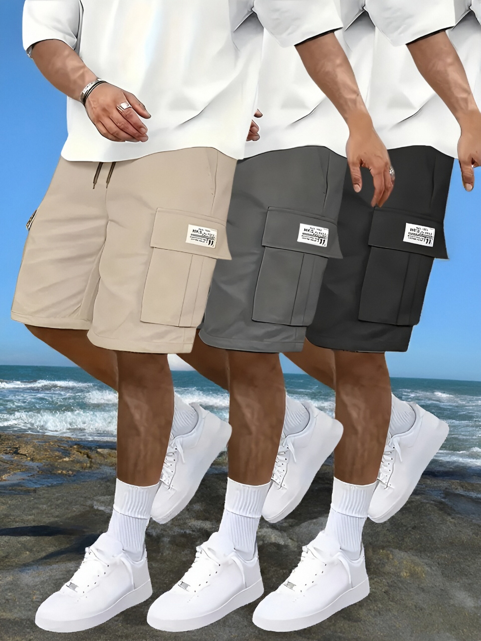 Shorts de trabalho masculinos; conforto de verão; multibolso; calças de praia esportivas de lazer ao ar livre; cintura elástica