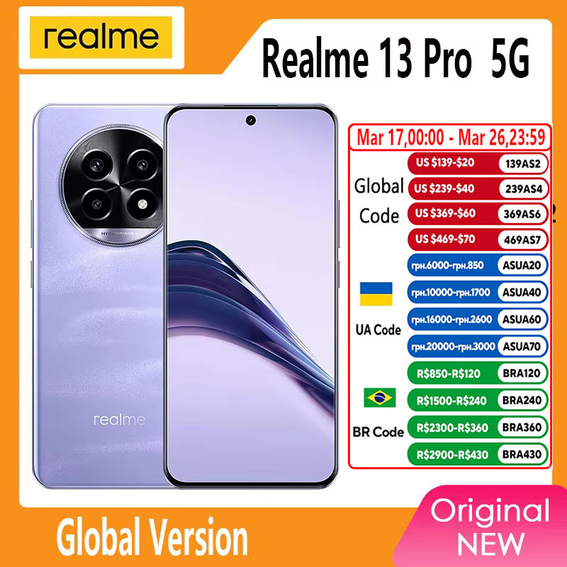 Global Version realme 13 Pro 5G Smartphone Sony LYT-600 OIS Camera Snapdragon 7s Gen 2 120Hz Display 5200mAh Battery AI Imaging