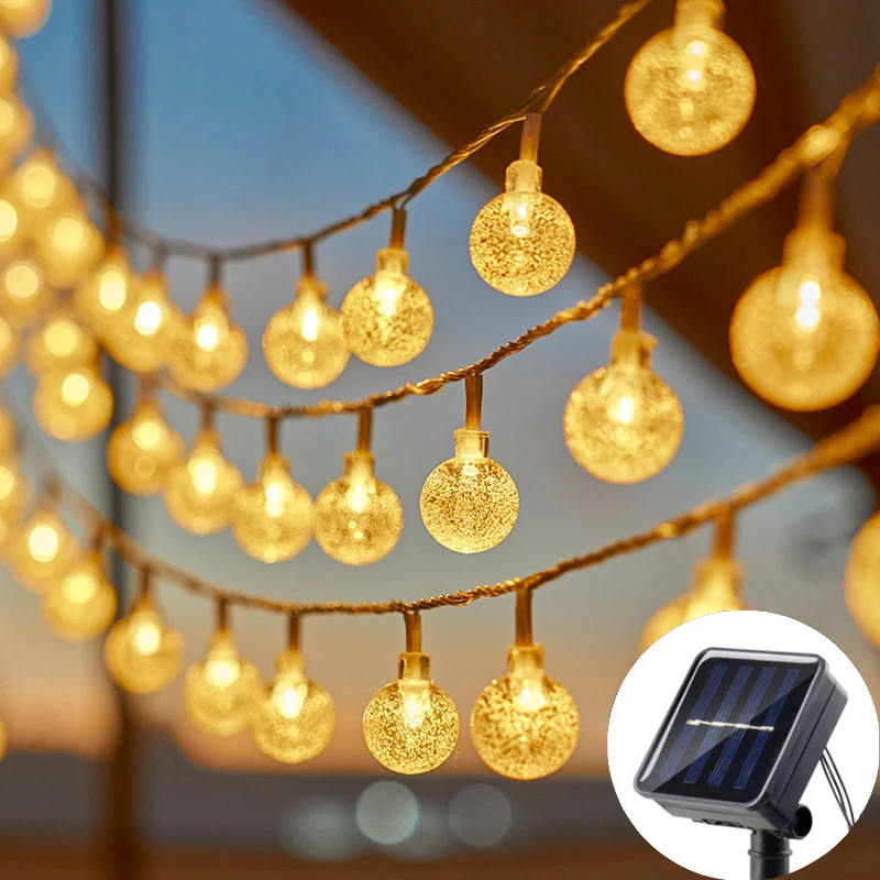 20/50/100LED bola de burbujas alimentada por energía Solar LED cadena de luces impermeable al aire libre patio jardín luces de hadas decoraciones de Ramadán