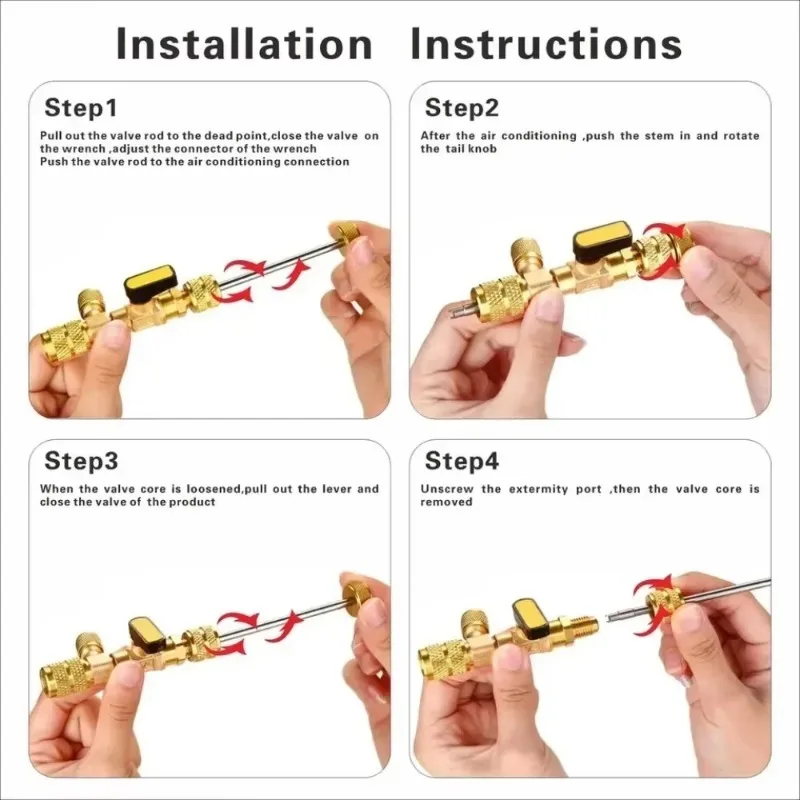 Valve Core Remover Installer Kitwith Dual Size 1/4 and 5/16 Ports for R12,R22,R32,R404,R407,R410, R404 A/C Air Condition System