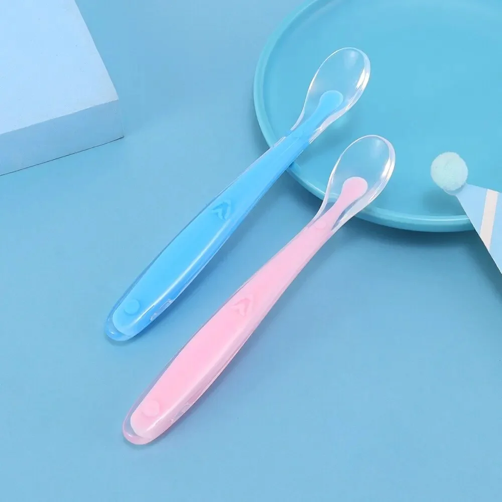 Colher complementar de silicone com cabeça macia para bebê, 2 unidades, produto comestível, pasta de arroz, colher de purê, utensílios de mesa para alimentação de crianças