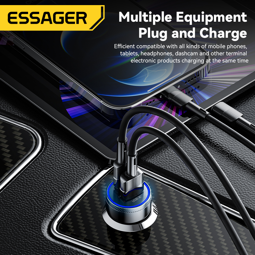 Essager 54W USB Car Charger 5A Fast Charge 3.0 QC SCP AFC 30W USB Type C Quick Charging For Xiaomi poco iPhone Huawei Samsung