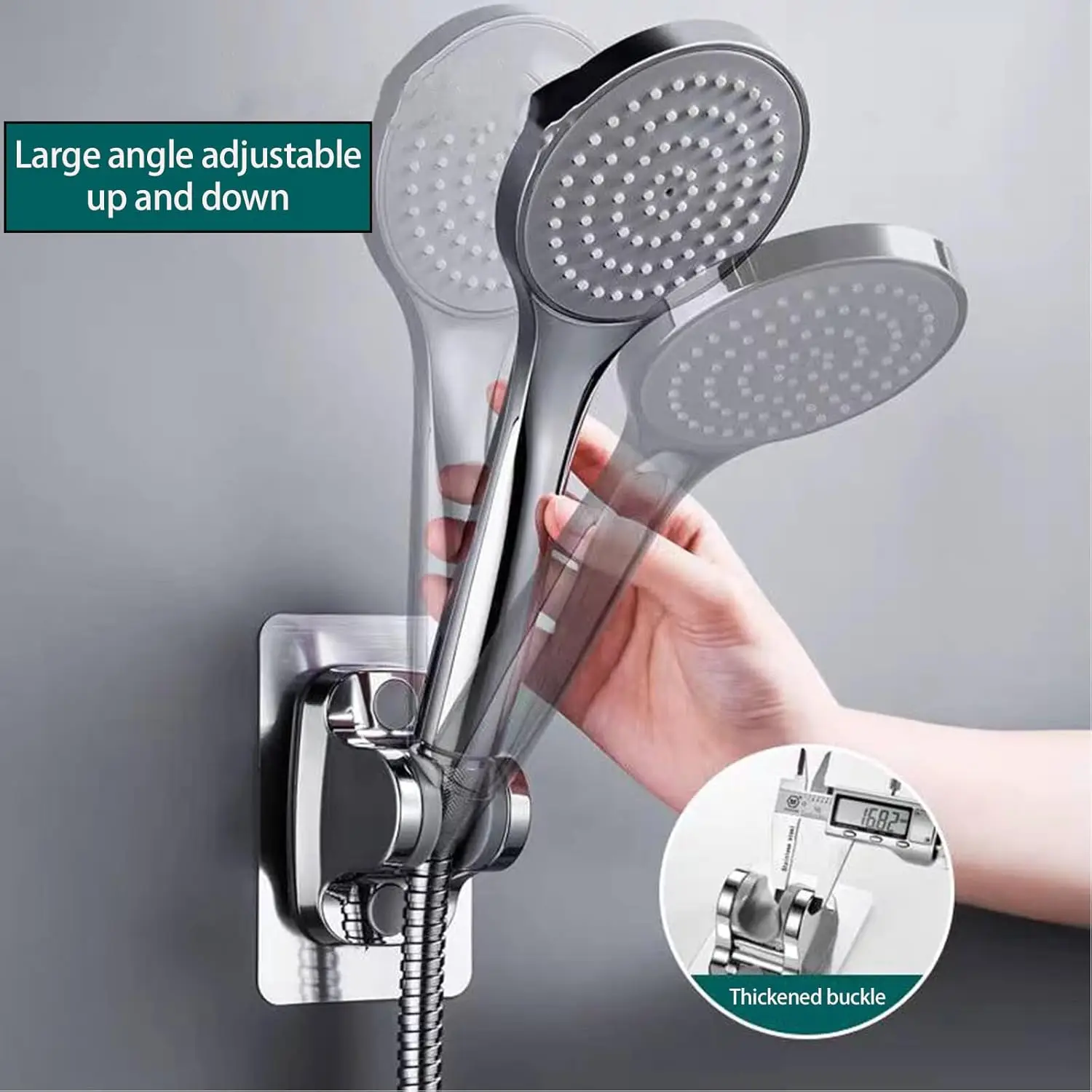 Soporte para cabezal de ducha adhesivo fuerte, montaje en pared, ABS, impermeable, ajustable, Base de fácil instalación, 1 ud.