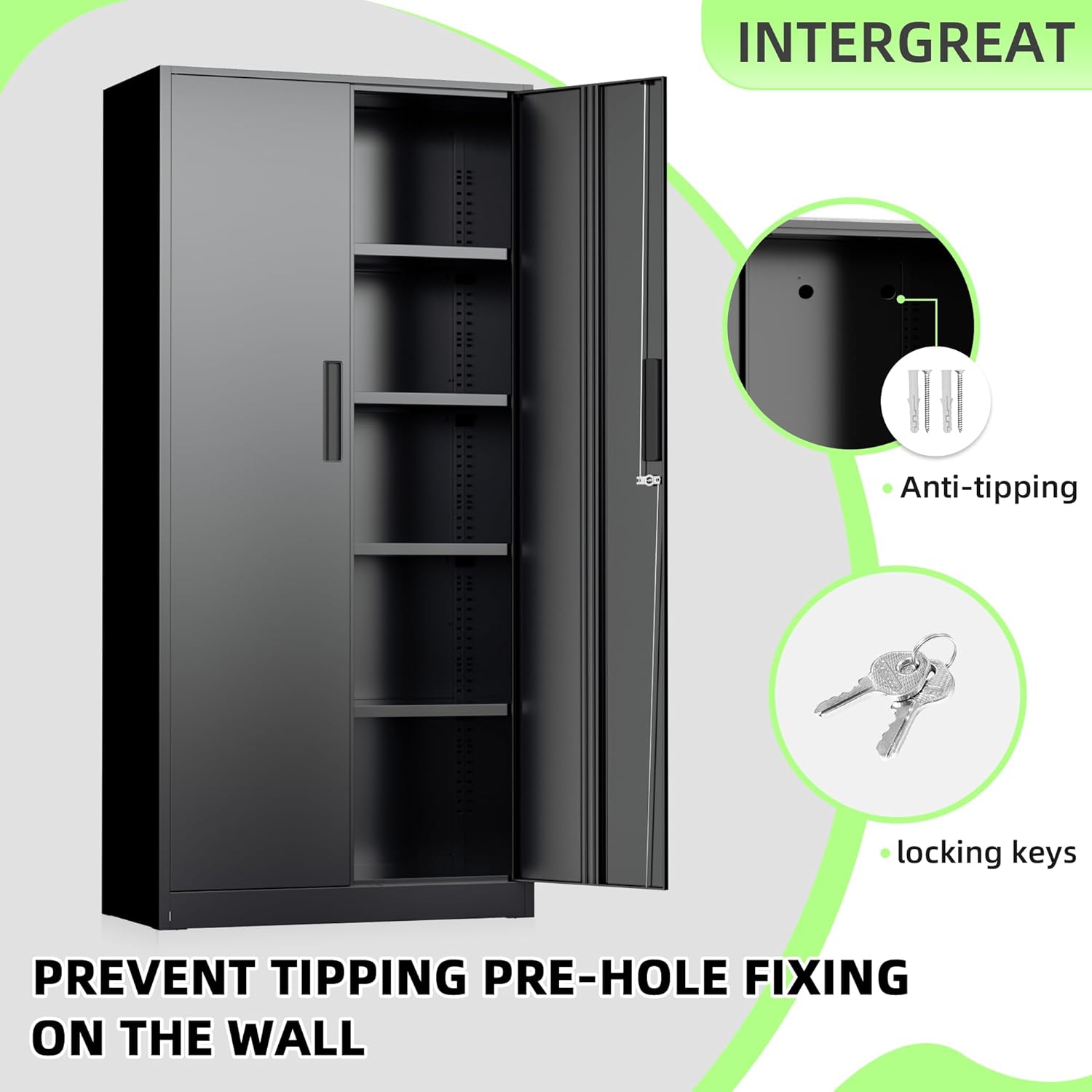 71" H Garage Storage Cabinet with Wheels,Metal Cabinets with 4 Adjustable Shelves and 2 Locking Doors for Garage,Home,Office