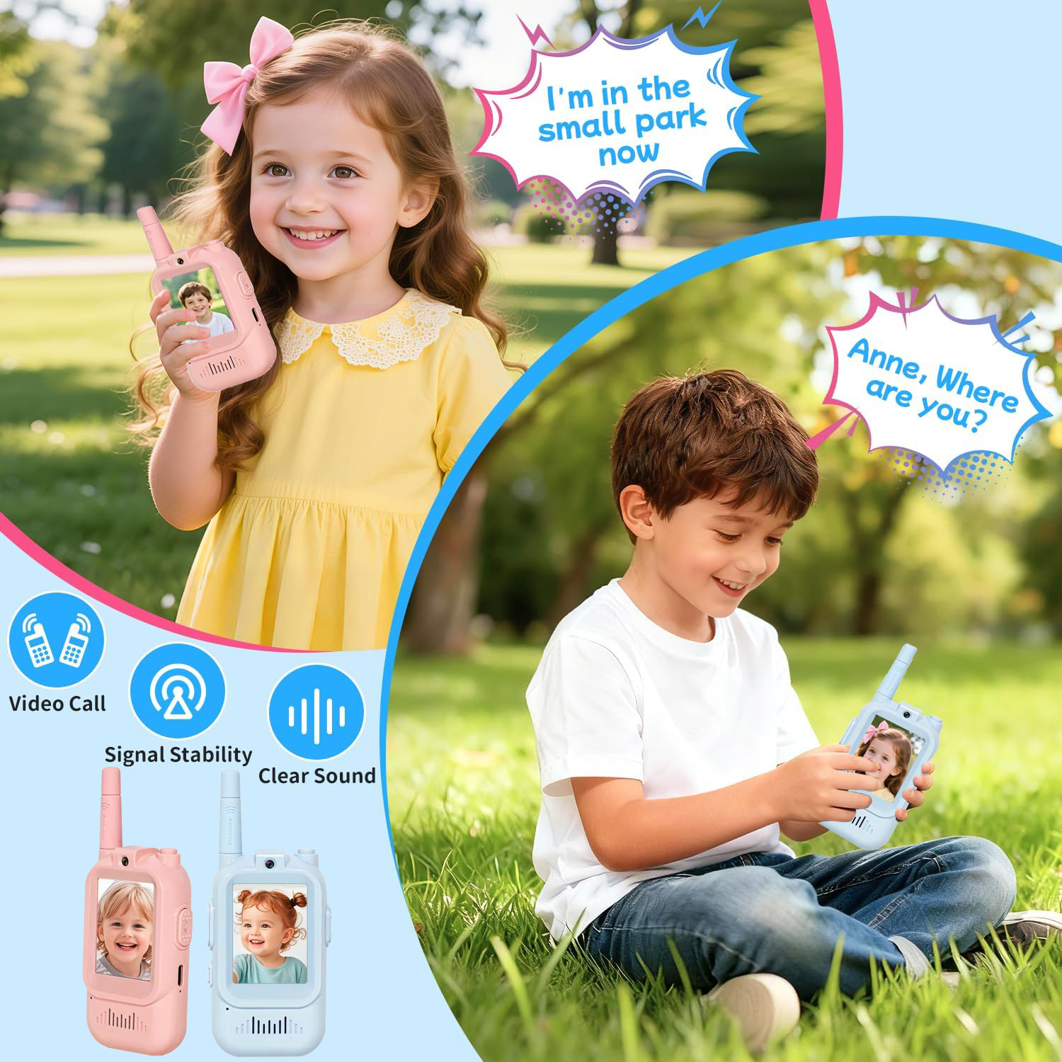 Video Walkie Talkies for Kids 2 Pack Rechargeable Intercom Walkie-talkie Cute 2 Inch Screen One-Click Call Child Video Intercom