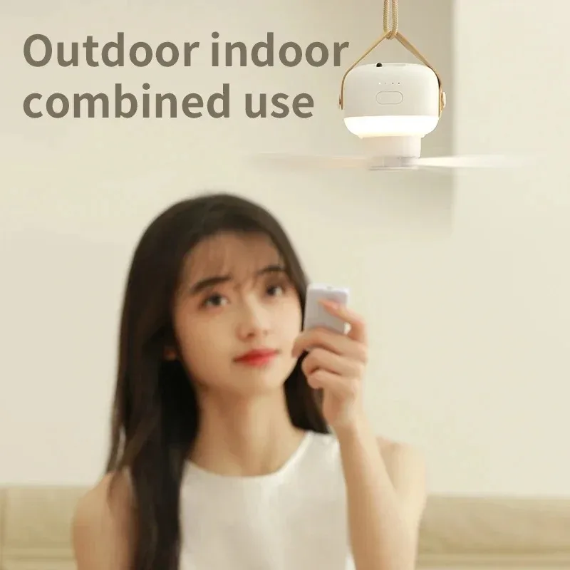 Ventilatori da soffitto portatili 2400mAh Ventilatore da campeggio esterno Ventilatore da tenda Dispositivo di raffreddamento Ventilatore elettrico ricaricabile Illuminazione a LED con telecomando