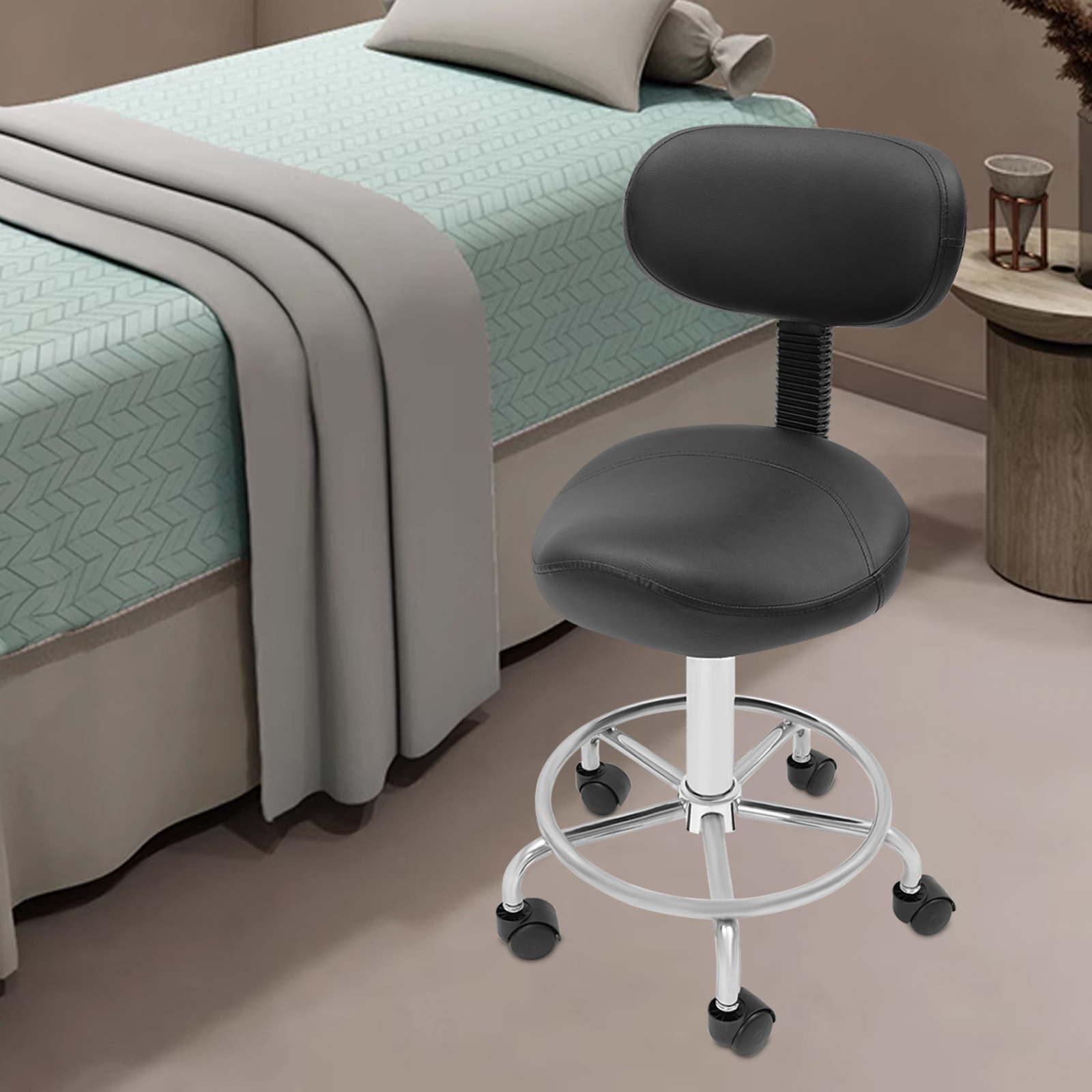 Sattelhocker mit Rückenstütze, hebender Sattelhocker für Büro, Spa, ergonomisch verstellbarer rollender Sattelhocker, Stuhl mit Rollen