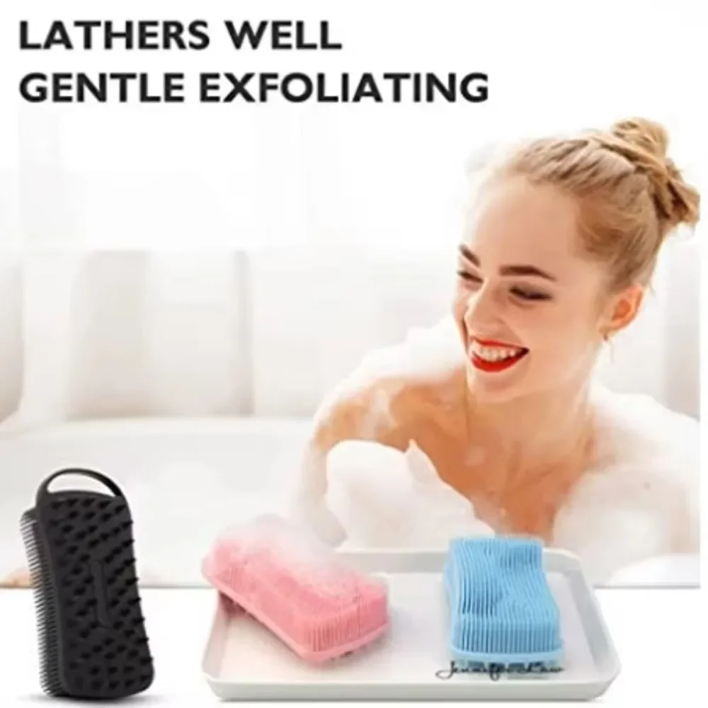 2 In 1 แปรงอาบน้ําซิลิโคน Scrubber Soft ซิลิโคนนวดหนังศีรษะแชมพูแปรงสองด้านแปรงโฟมผิวทําความสะอาดเครื่องมือ