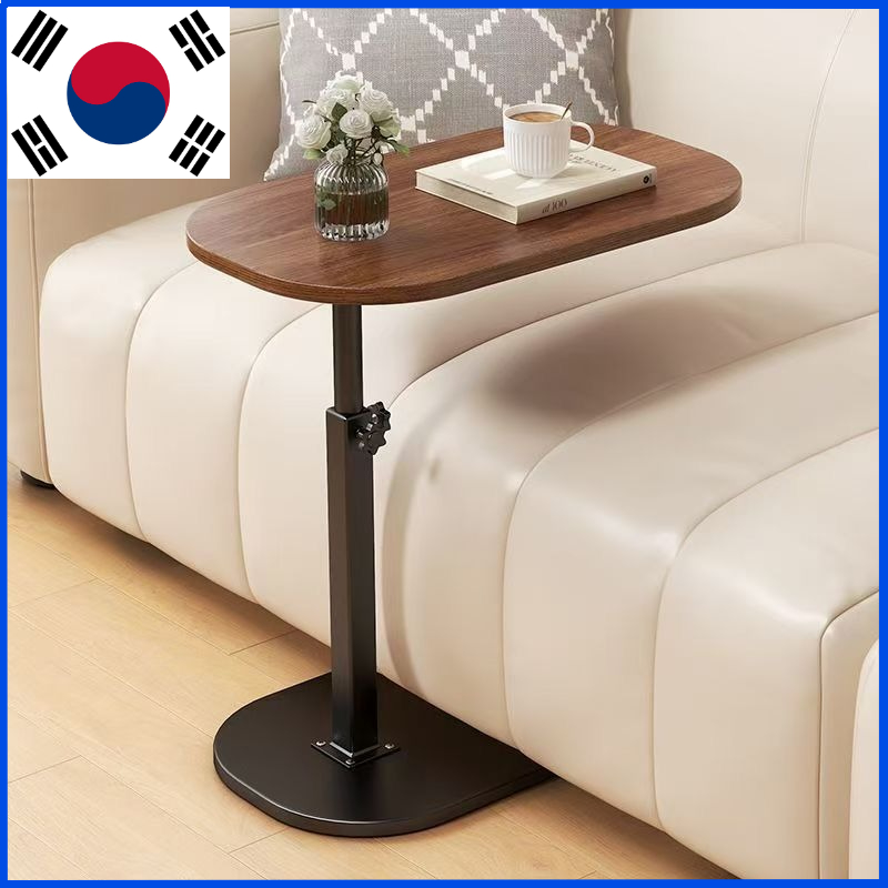 Luxury Adjustable Height Sofa Side Table Portable C-Shape Coffee Table with Cork Finish for RV Home Office Living Room Bedroom