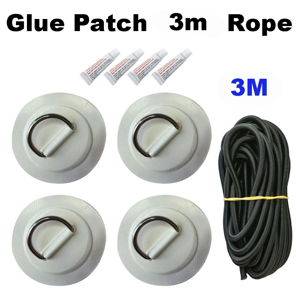 Toppa in PVC per gommone per tavola da surf con anello a D in acciaio inossidabile Rigging per ponte Sup Anello rotondo Pad Kit di corda elastica elastica da 5 m