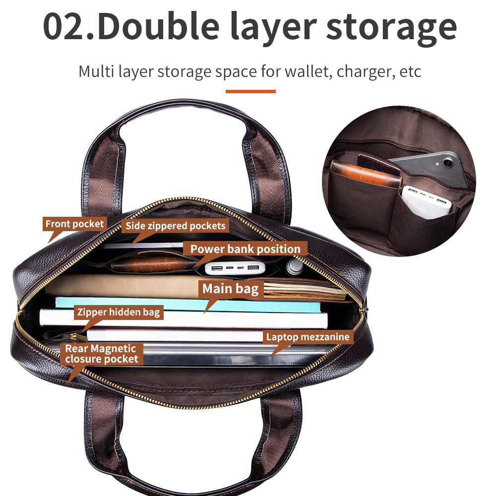 Heren handtas van rundleer met toplaag, diagonaal kruis, kantoortas, laptoptas - stijlvol zakenreisaccessoire