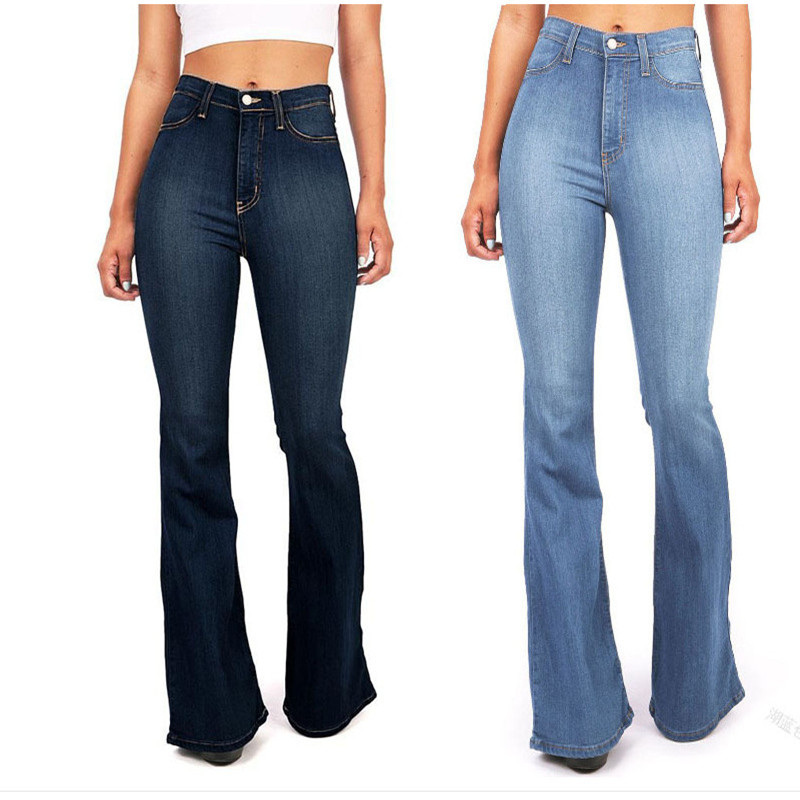 2022 frühjahr/Sommer Neue Hosen Hohe Taille Boot Cut Jeans Für Frauen Mode Beiläufige Dünne Denim Ausgestelltes Hosen Plus größe S-4XL