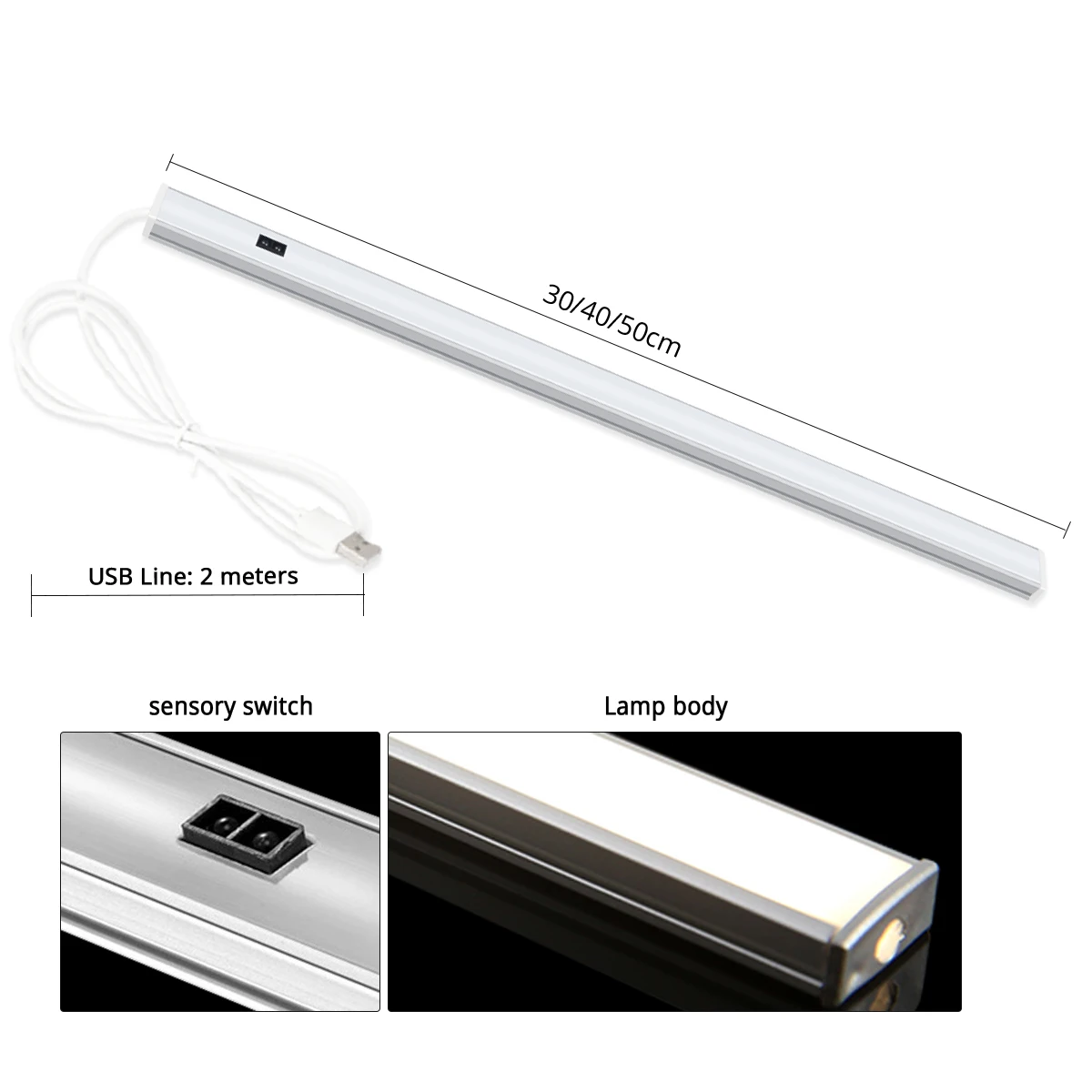 30/40/50 センチメートルアルミプロファイル USB LED バーライトストリップ 5V ハンドスキャンモーションセンサーキッチンランプ浴室寝室キャビネット照明