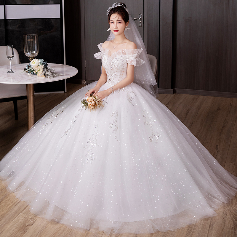Bridal Gown One Shoulder Floor Length Wedding Dress for plus Size Women with Belt Detail Korean Sle No Sleeve Shoulder