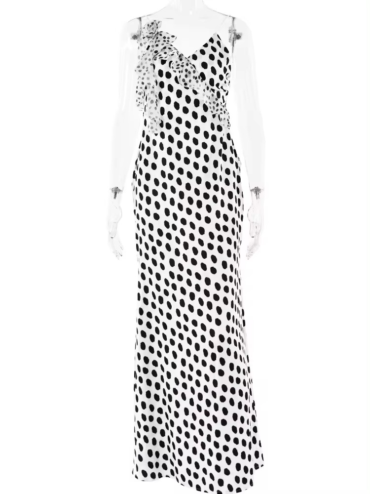 JULISSA MO Sexy Backless Print Dots Blume Frauen Maxi Kleid Spaghetti Strap Abendkleid Herbst Dünne Elegante Party Clubwear