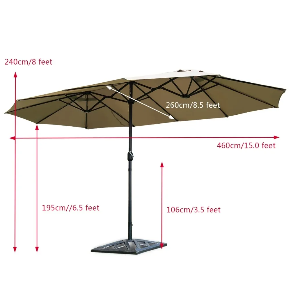 15ft Outdoor Parasol, Double Sided Double Patio Umbrella with Crank Handle, Beige