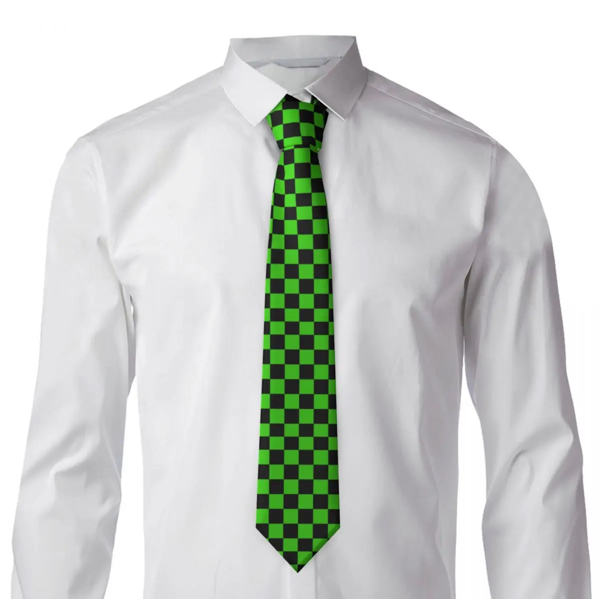 Custom Checkered Pattern เนคไทผู้ชาย Mens Suit Tie สีเขียวสีดํา Checkerboard สําหรับวันขอบคุณพระเจ้า