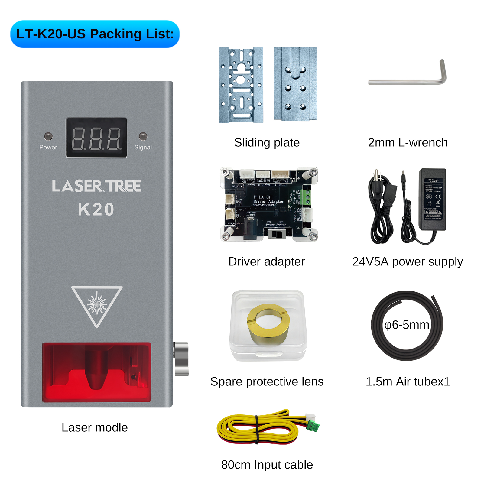 Árvore a laser 5w 10w 20w potência óptica ar auxiliar cabeça laser luz azul módulo ttl para cnc gravador a laser corte ferramentas para trabalhar madeira