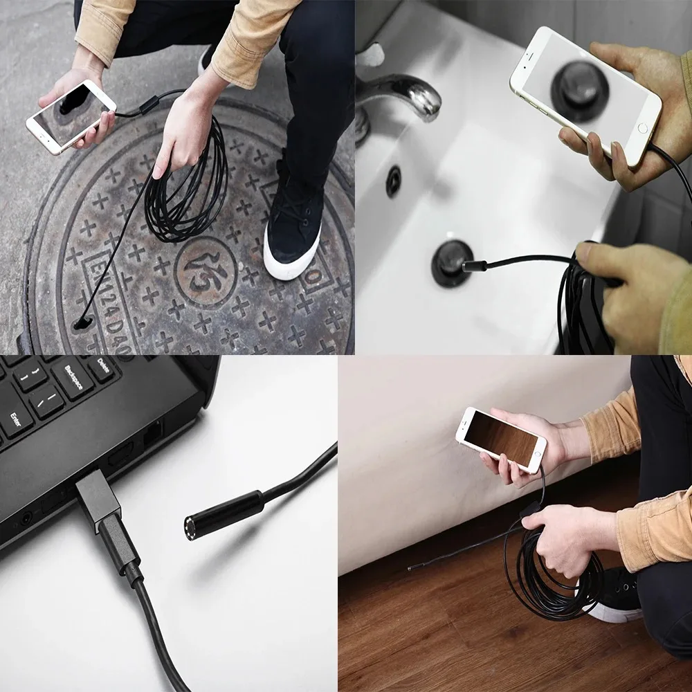 5,5 mm USB Typ-C Android Endoskop Kamera Flexible Schlange USB Typ C Hartdraht 1M 2M 3M 5M 10M Kabel Inspektionskamera Endoskop