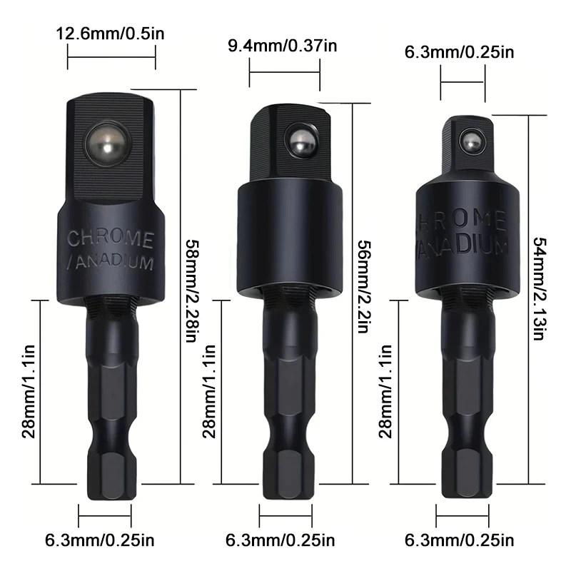 3 Stück 360 °   Bohrer Pneumatische Schraubendreher Hülse Universal Adapter Sechskantschaft Drehen Quadratischen Kopf Schwenk Verlängerung Werkzeug Set