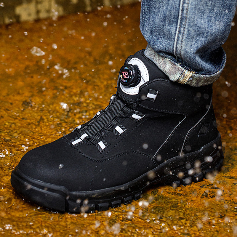 Leichte Arbeitsstiefel, Sicherheitsschuhe mit Stahlkappe, Herren, rotierende Knöpfe, Schutzschuhe, Arbeitssneaker, pannensichere Winterstiefel