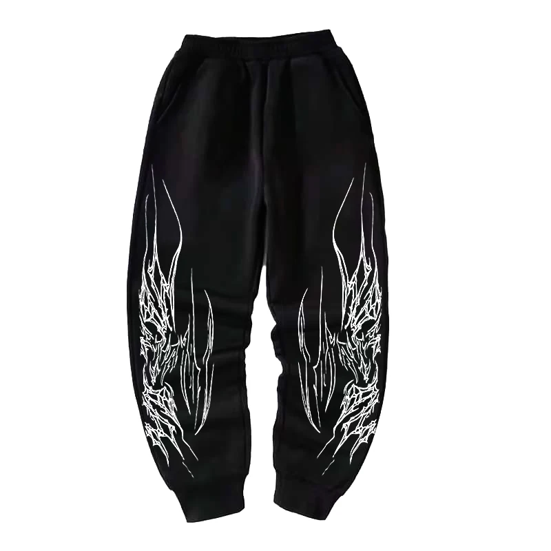 ผู้ชายใหม่ผ้าฝ้าย Lint กางเกงพิมพ์สีดํา Sweatpants ฟิตเนสกลางแจ้ง Jogging Drawstring กระเป๋าผู้หญิงสบายๆกางเกง