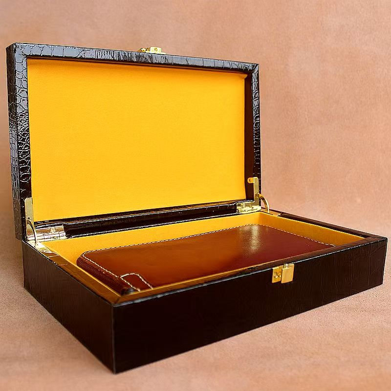 Couro estampado de crocodilo com caixa de embalagem de madeira universal para armazenamento de produtos de saúde capa flip 25x15x6cm