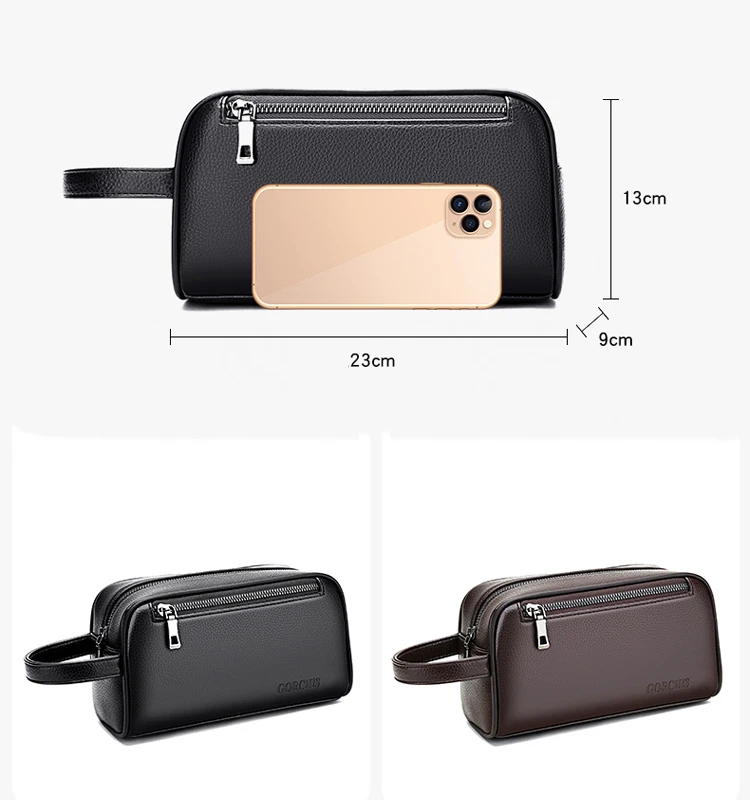 High Quality Top Layer Cowhide Double Zipper Handbag Anti-theft Wallet Card Bag Password Lock Buckle Bag For Men's Sacoche Homme