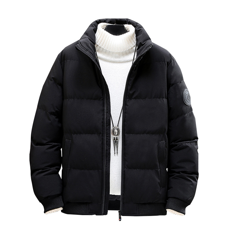 Parkas de talla grande para hombre, M-8XL de invierno, abrigos acolchados con capucha gruesa, chaquetas cortas con cremallera, chaquetas ajustadas simples de Color sólido negro