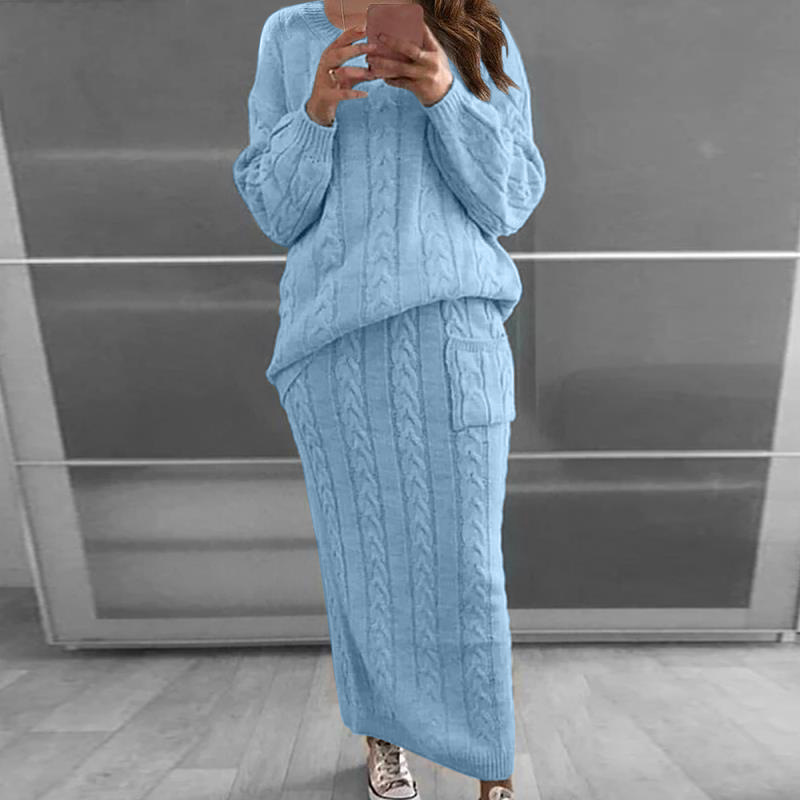 Conjuntos de suéter y falda de punto para mujer, ropa de calle, Otoño/Invierno 2023, nueva moda, jersey de manga larga, traje de masa frita para mujer