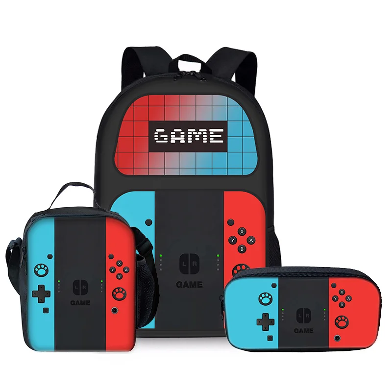 Creative game Console Printed School Backpack 3pecs/set Backpacks for Teenage Boys Girls Nylon Waterproof School bags Book bags