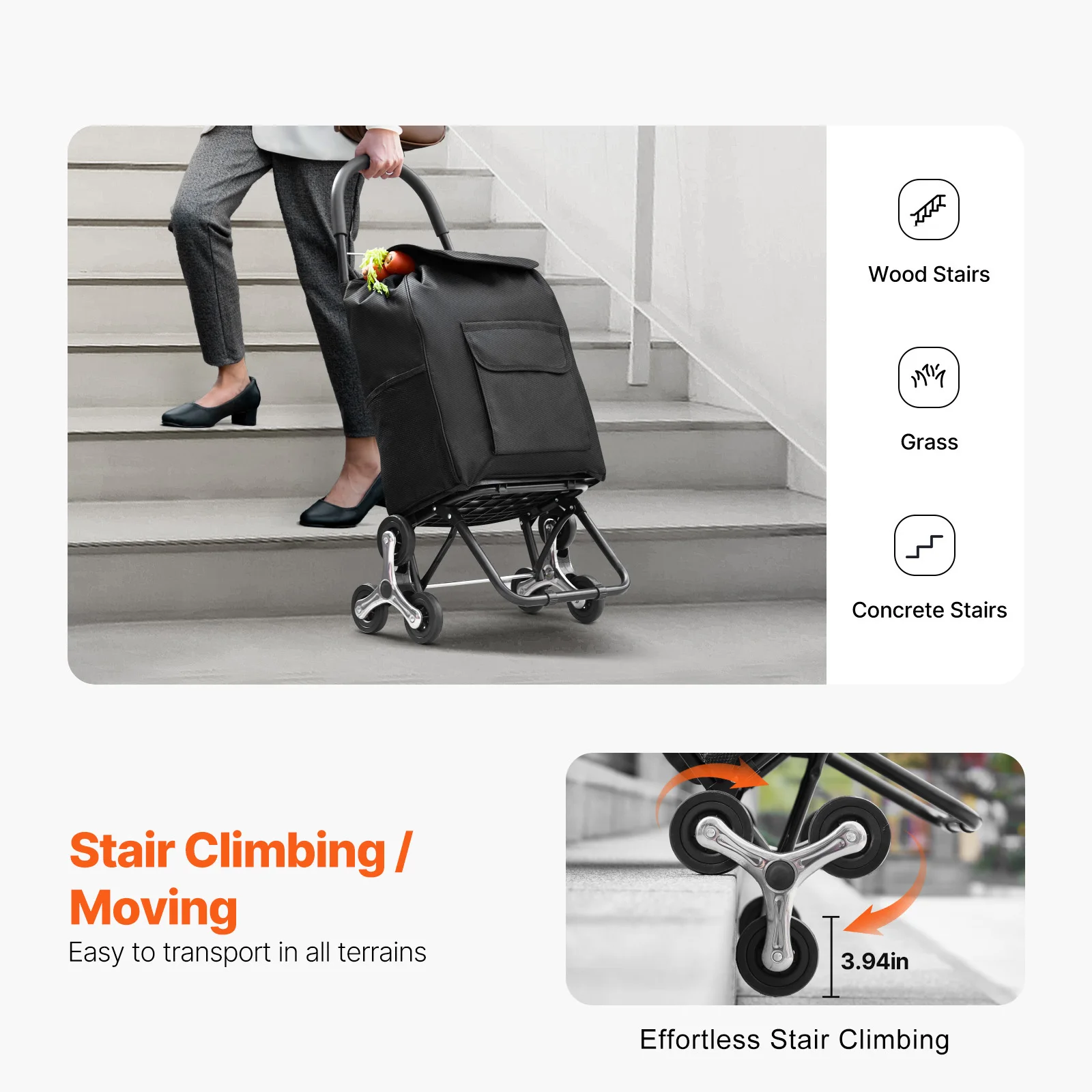 SucceBuy-carrito de compras plegable de 36L y 110 libras, carrito de compras extraíble a mano, almacenamiento portátil para el hogar, carrito de mano para escalar escaleras