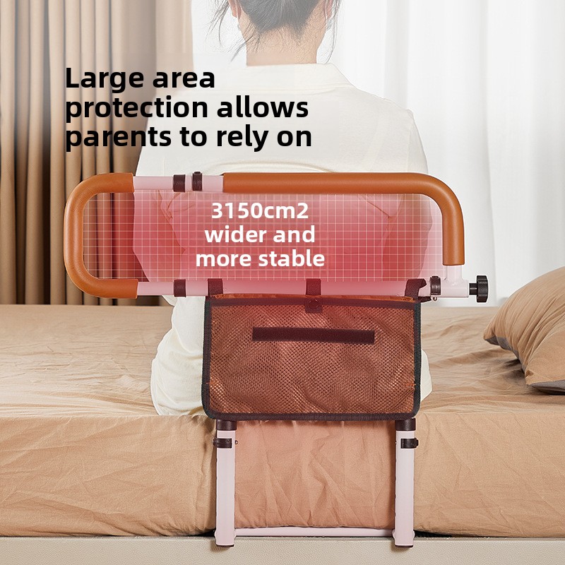 Bed Rails Standing Aid Rail Adjustable Height Bed Assist Bars with Storage Pocket, Handrail Can Be Folded Bed Rail for Elderly