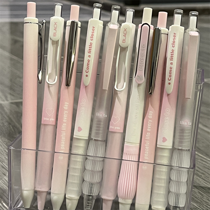 5 шт., выдвижные гелевые ручки с шикарными розовыми румянами, черные чернила с тонкими точками 0,5 мм — идеально подходят для ежедневного использования в офисе, гладкие письменные принадлежности