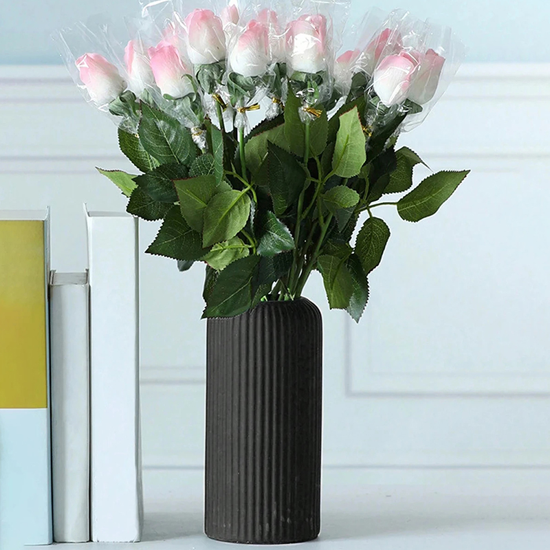 Striped Ceramic-Like Plastic Vase for Flowers Decorative Floral Arrangement Display Creative Little Flower Vase Home Decoration