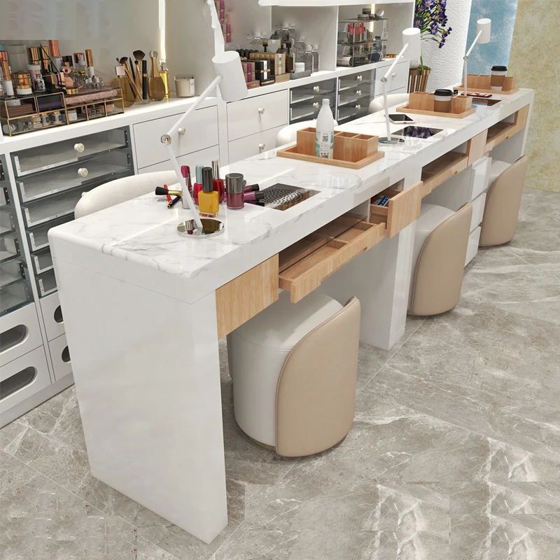 Modern Luxury Nail Table With Dust Collector Design Italian Elegant Nail Desk Chic Glamour Table Manucure Salon Furniture