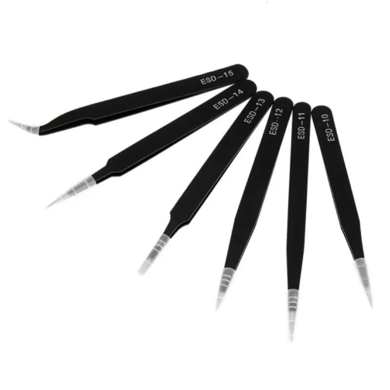 Pinzette nere dritte curve in acciaio inossidabile per nail art con strass, strumento per la raccolta di paillettes, perline, set di utensili manuali